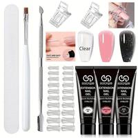 Poly Gel Nail Kit, 1 Set 3 Color Crystal Nail Extension Gel Kit with Accessories, Diy Nail Art Kit for Beginners, Gift for Wo...