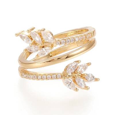 Adjustable Brass Micro Pave Clear Cubic Zirconia Cuff Rings