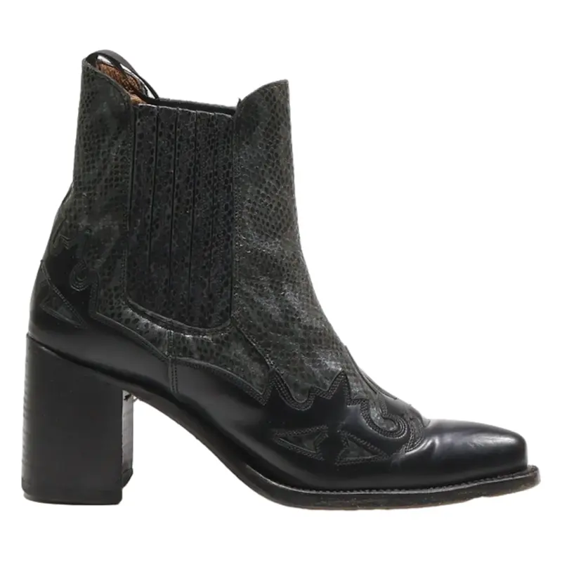 Cowboy Boots Black Leather Womens UK 5