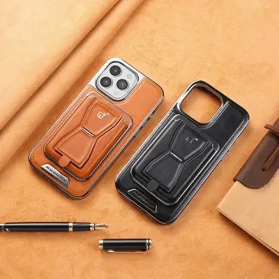 (Holding up to 2 Cards & Not Metal) Magnetic Classic Leather Case for iPhone with a Removable Cardholder for iPhone 16/15/14/...