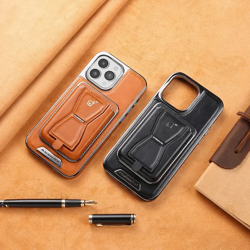 (Holding up to 2 Cards & Not Metal) Magnetic Classic Leather Case for iPhone with a Removable Cardholder for iPhone 16/15/14/...