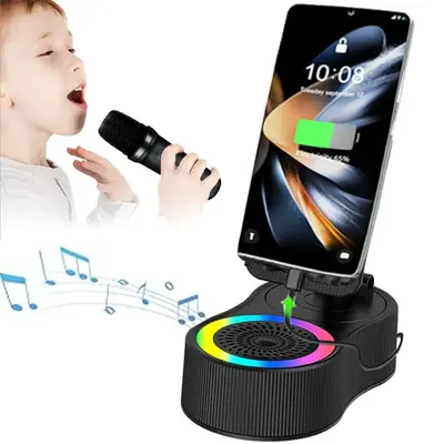 6 In 1 Portable Wireless Karaoke Speaker Phone Stand, Dual Micro Phone,Led Lights,Type C Fast Charging,Abs Material,Bluetooth...