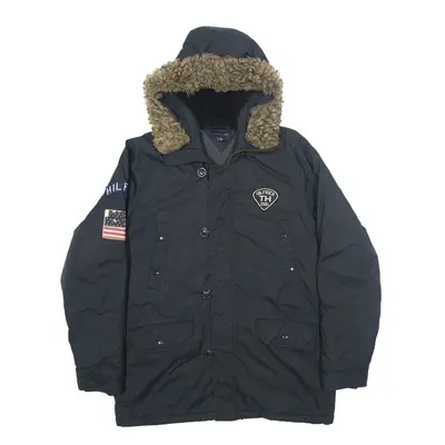 TOMMY HILFIGER Fleece Lined Faux Fur Parka Jacket Black Mens L