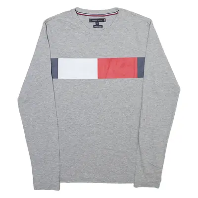 TOMMY HILFIGER Mens T-Shirt Grey Long Sleeve Crew Neck M