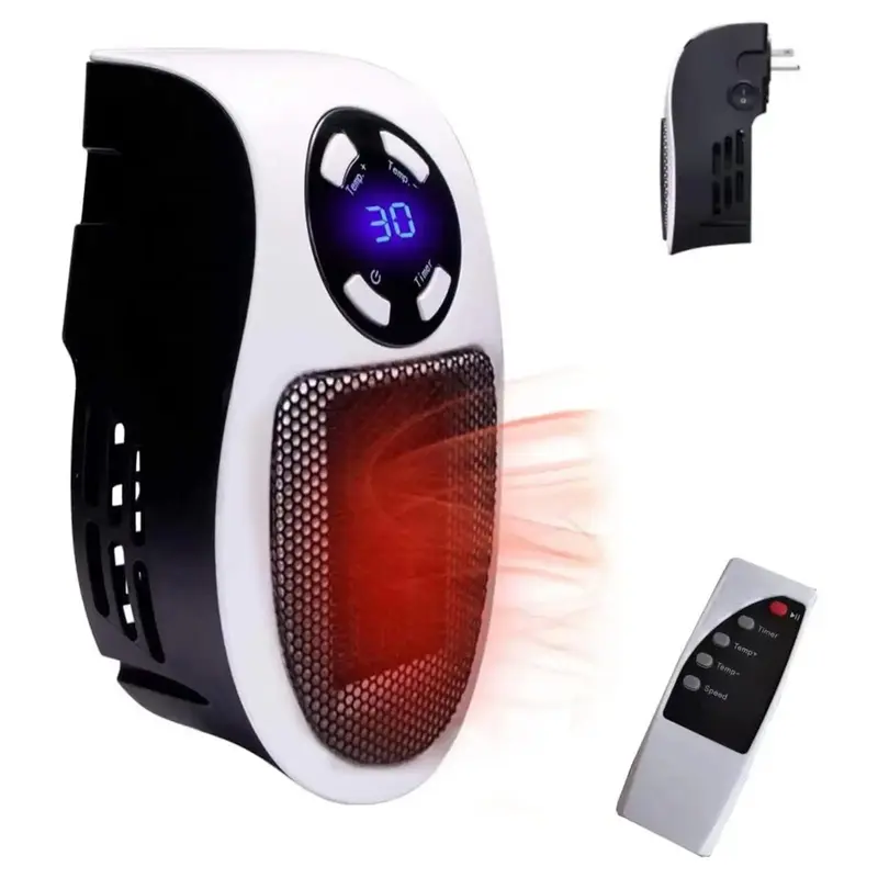 Wall Outlet Electric Space Heater, Mini Space Heater with Adjustable Thermostat & Timer & LED Display, Suitable for Office Do...