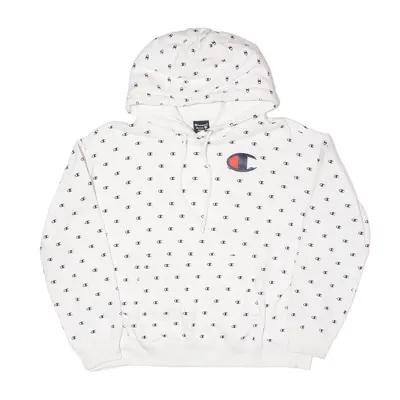 CHAMPION Logo Print Cropped White Hoodie S