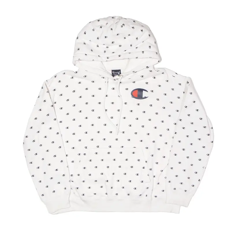 CHAMPION Logo Print Cropped White Hoodie S