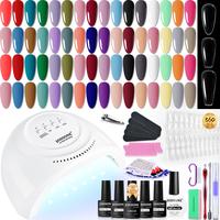 JODSONE 32 Color Gel Nail Polish Kit with U V Light with Base Coat Glossy Matte Glitter Top Coat 3 Kind of False Nail Tips wi...