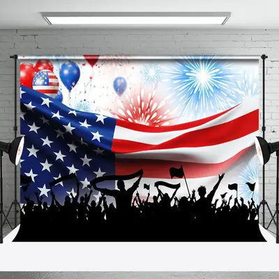Usa Flag Sparkle Balloons Independence Day Backdrop - Aperturee