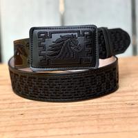 Black “Horse” Embroidered Belt with Rectangular Buckle