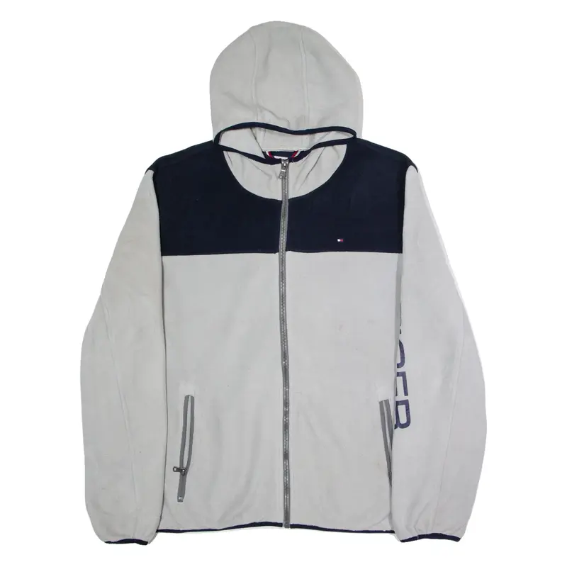 TOMMY HILFIGER Mens Fleece Jacket Grey Hooded Colourblock XL