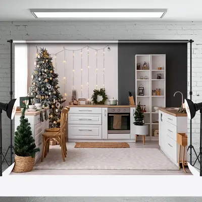 Light Tree Cupboard Chair Christmas Kitchen Backdrop - Aperturee