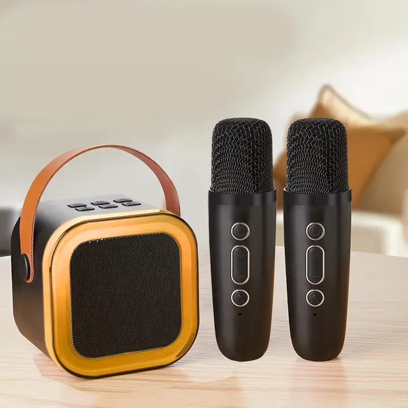 Mini karaoke machine, portable Bluetooth karaoke speaker with 2 wireless microphones and lighting, suitable for children and ...