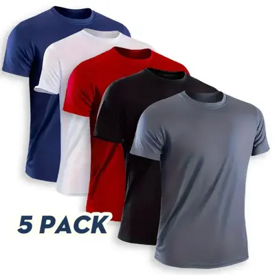 OKP Men's 5 Pack Crewneck Casual Sports Short-Sleeved T-shirt, Quick-Drying Breathable Tee Top, Indoor And Outdoor Men's Spor...