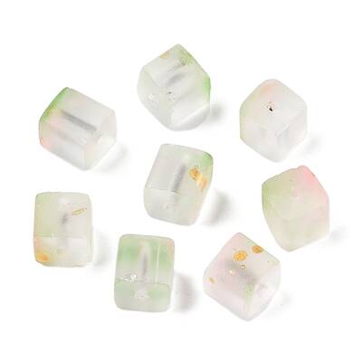 Frosted Glass Beads with Golden Glitter Powder