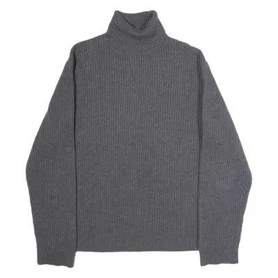 POLO RALPH LAUREN Mens Jumper Grey Roll Neck Chunky Knit Wool 2XL
