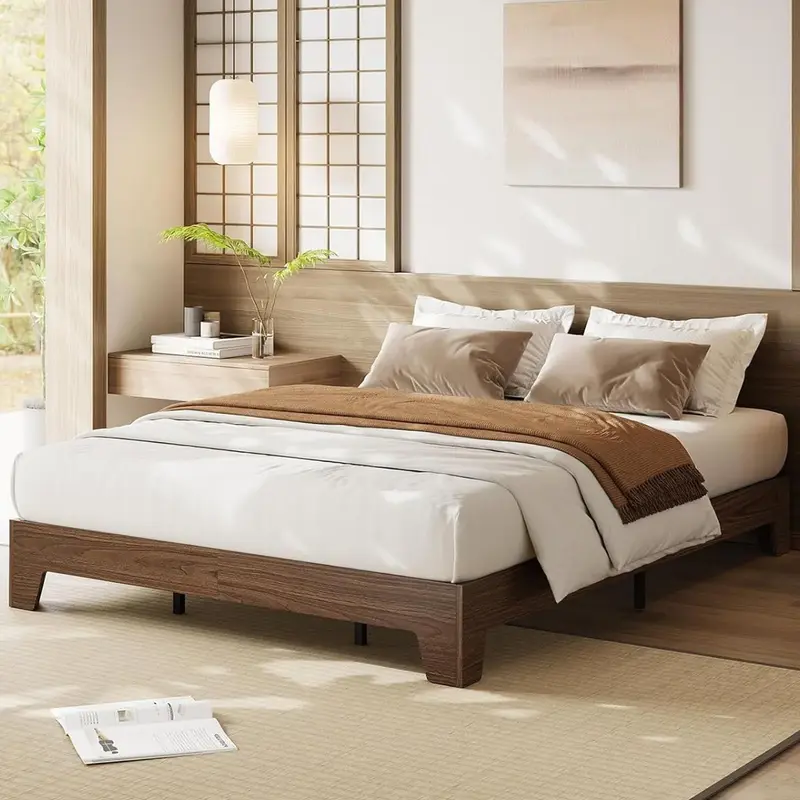 Garvee Wood Platform Bed Frame Queen Size with Wood Slat Support, Noise-Free Design, Particle Board, No Box Spring Needed, Ea...