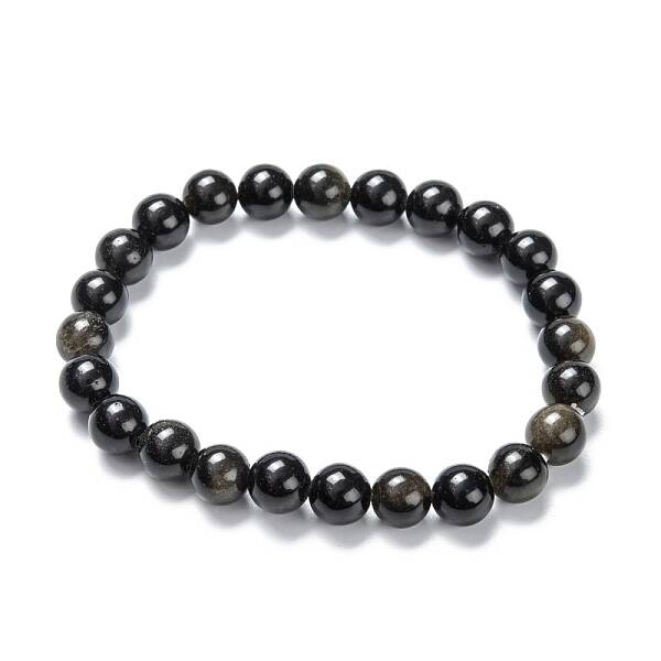 Natural Golden Sheen Obsidian Stretch Beaded Bracelets