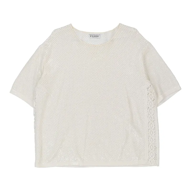 Gianfranco Ferre Blouse - Large White Polyester Blend | Size: large
