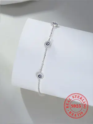 925 Sterling Silver Fashion Eye Design Bracelet, Fashion Jewelry for Party, Daily Clothing Decor, Trendy All-match & Exquisit...