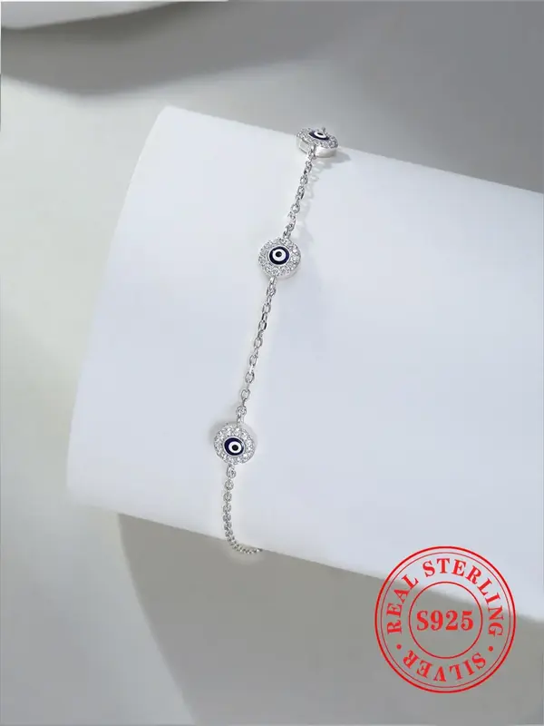 925 Sterling Silver Fashion Eye Design Bracelet, Fashion Jewelry for Party, Daily Clothing Decor, Trendy All-match & Exquisit...