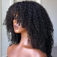 Afro Kinky Curly Ready Go Wig With Bangs Full Machine Made Wigs Human Hair Virgin Brazilian Short Curly Human Hair Wigs Gluel...