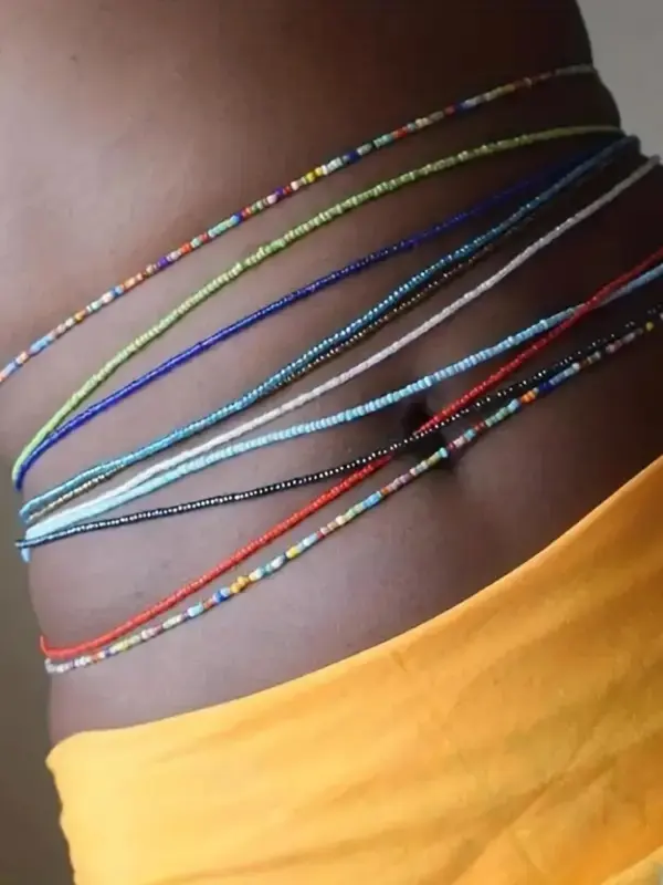 Colorful Beaded Elastic Waist Beads Chain for Crop Top, 10pcs/set Summer 2024 Random Color All-match Body Jewelry, Cool Femal...