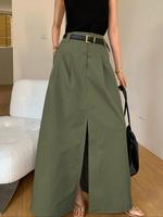 Women's Solid Color Buckle Back Long Skirt, Casual Fashionable Long Skirt for Daily Wear, Ladies Bottoms for All Seasons