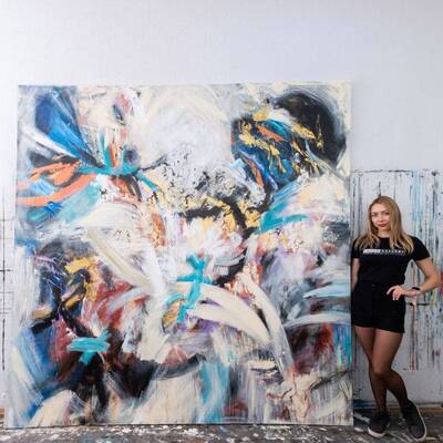 Oversize Colorful Painting On Canvas Abstract Blue Wall Art Acrylic Original Wall Decor | HEAD IN THE CLOUDS
