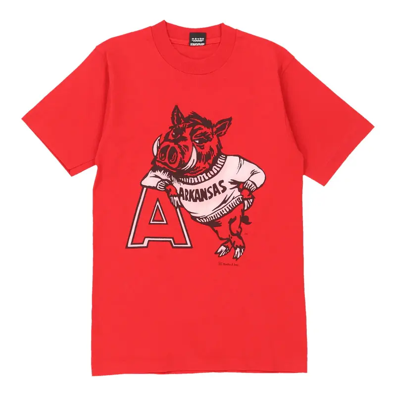 Single Stitch 1980s Arkansas Razorbacks. Screen Stars College T-Shirt - Small Red Cotton
