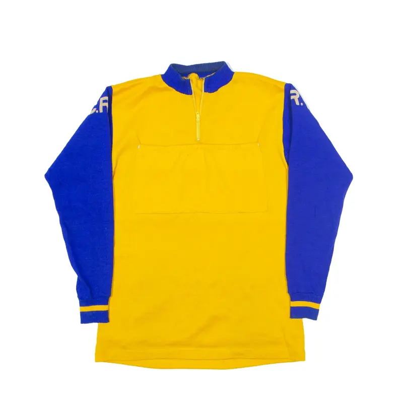 Patterned Jumper Yellow 80s Colourblock Tight Knit 1/4 Zip Mens M