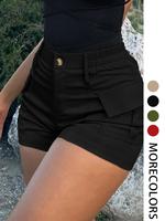 Women's Solid Color Flap Pocket Cargo Shorts, Casual Basic Fashion Shorts for Summer, Minimalist Women's Bottoms for Daily We...
