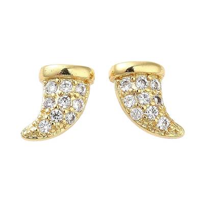 Rack Plating Brass Horn Stud Earrings with Cubic Zirconia