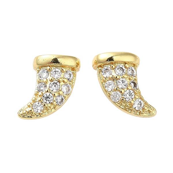 Rack Plating Brass Horn Stud Earrings with Cubic Zirconia