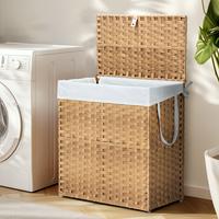90L/110L Woven Rattan Laundry Hamper with Adjustable Lid, Dirty Clothes Busket, Foldable, Steel Frame, Machine Washable for H...