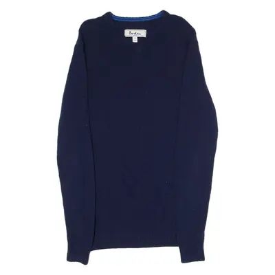 BODEN Mens Jumper Blue V-Neck Tight Knit Wool S