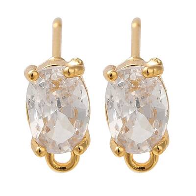 Brass Clear Cubic Zirconia Stud Earrings Finding for Women