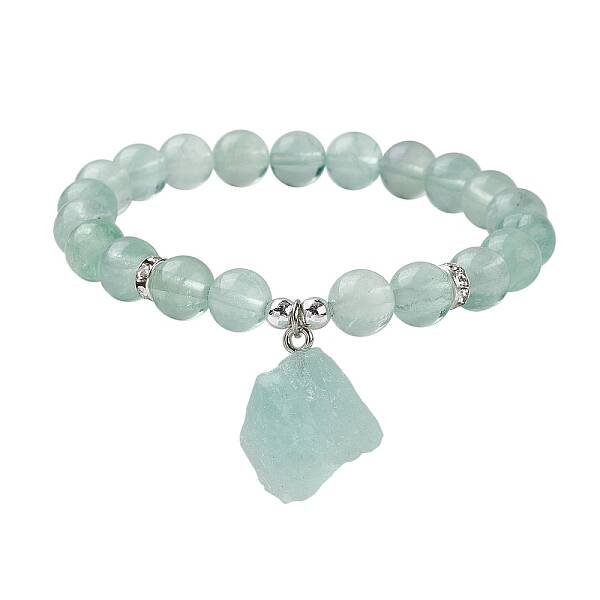 Natural Green Fluorite Round Beaded Stretch Bracelets
