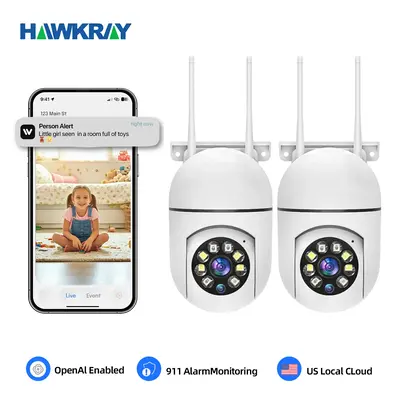 Hawkray AI Intelligent Surveillance Camera 911 Alarm Easy Install Quick Setup Full Color Night Vision Two Way Audio Motion De...