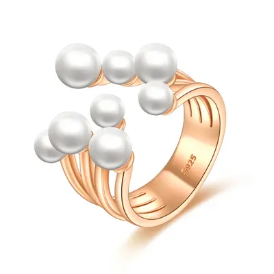 Sterling Silver with Rose Gold Plated Round Pearl Round Open Ring