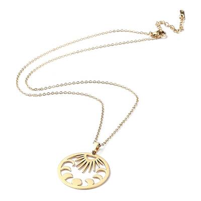 201 Stainless Steel Sun with Moon Phase Pendant Necklace with Cable Chains