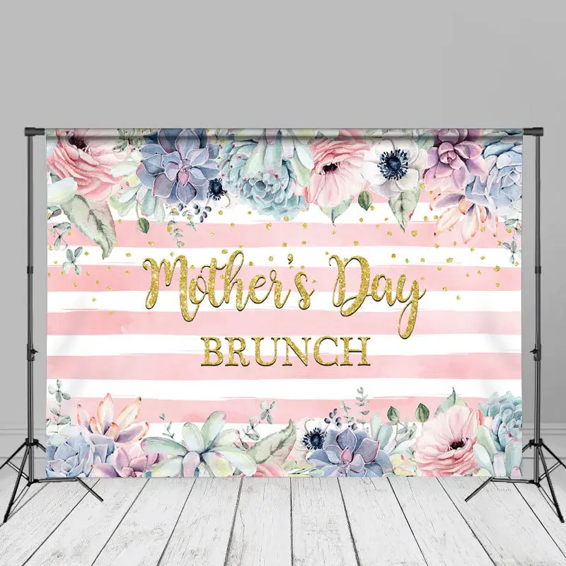 Floral Pink White Stripe Backdrop For Mothers Day - Aperturee