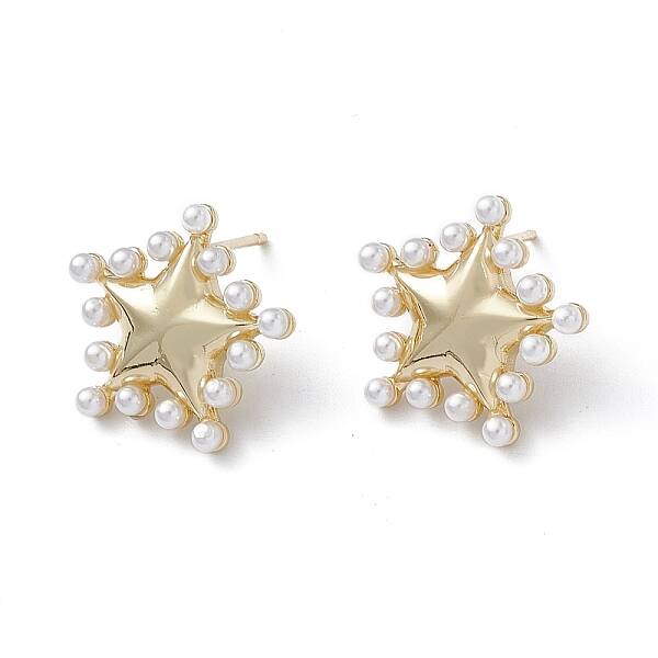 Long-Lasting Plated Brass Stud Earrings with Plastic Pearl for Women