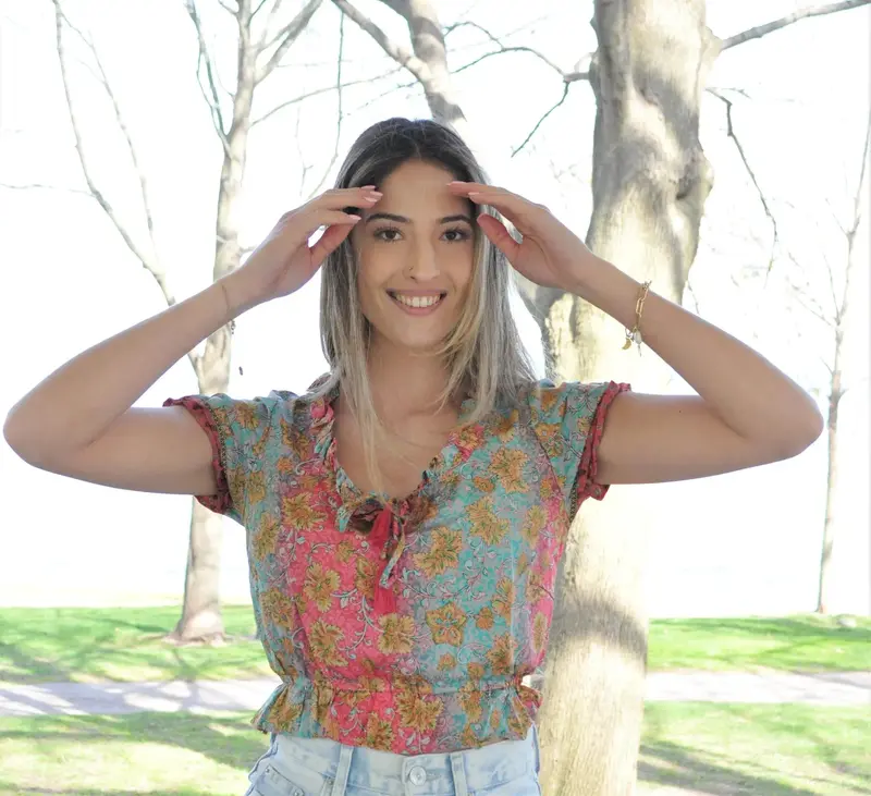 Kismet Ruffled Short Sleeve Blouse - Eco Couture | Size: L/XL | Color: Pastels