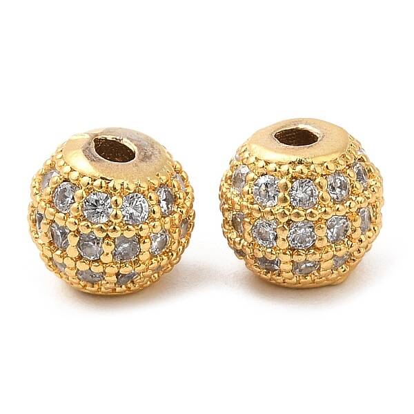 Brass Micro Pave Clear Cubic Zirconia Beads