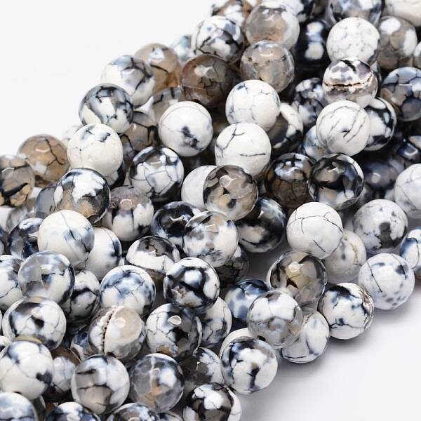 Dyed Natural Fire Crackle Agate Faceted Round Beads Strands