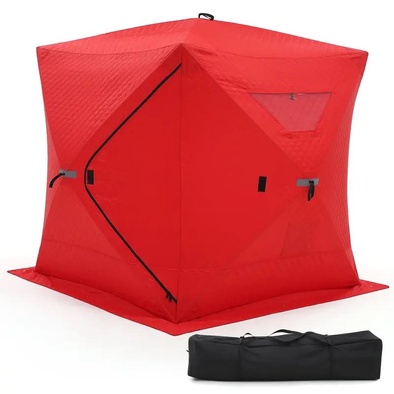 Garvee Pop-up Ice Fishing Shelter 3-4 Person, 3-Layer Insulated Ice Fishing Tent with 2 Doors & 2 Windows, Windproof Warm Por...