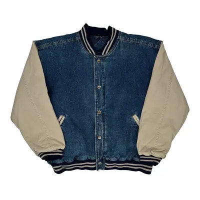 Basic Editions Varsity Jacket - Large Beige Cotton