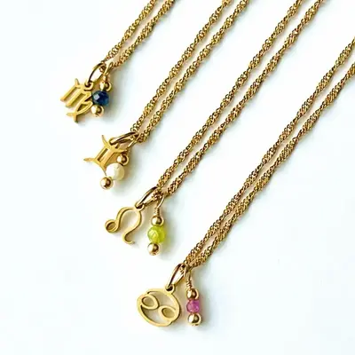Zodiac Birthstone Necklace | Dainty Crystal Birthstone Necklace | Gold Stainless Steel | Gemstone Jewelry | Hypoallergenic Je...