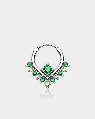Green & Clear CZ V-Shape Clicker Septum Ring - Sliver